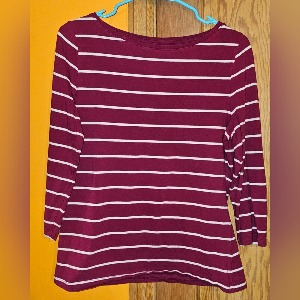MERONA maroon/white striped 3 qtrs sleeve